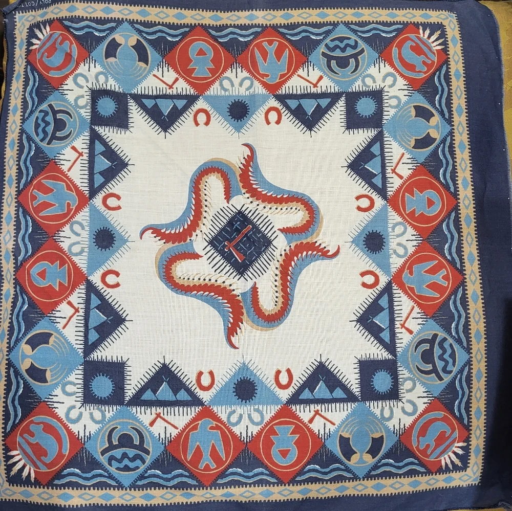 Vintage 90s Wamcraft scarf bandana muted red, blue and tan